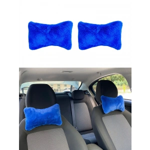 Yumuşak Peluş Ortopedik Araba Seyahat Boyun Yastığı 2li Mavi