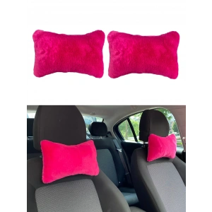 Yumuşak Peluşlu Ortopedik Araba Seyahat Boyun Yastığı 2li Fuşya Pembe