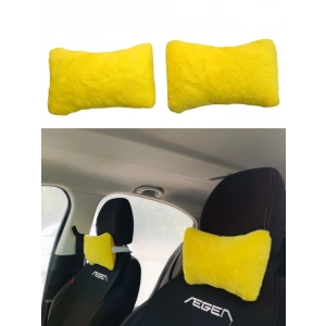 Yumuşak Peluşlu Ortopedik Araba Seyahat Boyun Yastığı 2li Sarı