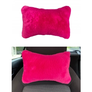 Yumuşak Peluşlu Ortopedik Araba Seyahat Boyun Yastığı Tekli Fuşya Pembe