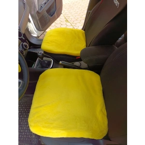 Yumuşak Tüylü Peluş Serme Oto Koltuk Koruyucu Minder Kılıf Ön 2li Sarı