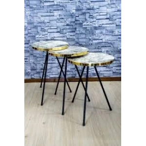 Zigon Sehpa 3lü Altın Efes Siyah Metal Ayak