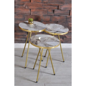 Zigon Sehpa 3lü Altın Metal Ayak Efes Altın 2176