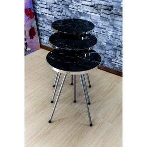 Zigon Sehpa 3lü Gümüş Metal Ayak Gümüş Siyah Bendir 1069