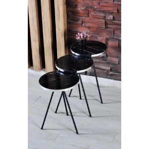 Zigon Sehpa 3lü Siyah Metal Ayak Gümüş Siyah Bendir 1070
