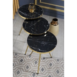 Zigon Sehpa Çift Gold Ceviz Metal