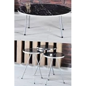 Zigon Sehpa Elips Gümüş Metal Ayak Gümüş Bendir Set