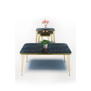 Zigon Sehpa Kr Ve Orta Sehpa Kr Set Çift Gold Bendir Tel 1113