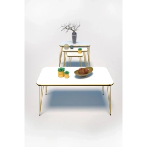 Zigon Sehpa Kr Ve Orta Sehpa Kr Set Çift Gold Beyaz Tel 1111