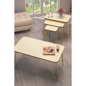 Zigon Sehpa Kr Ve Orta Sehpa Kr Set Çift Gold Krem Tel 1114