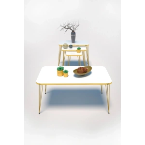 Zigon Sehpa Kr Ve Orta Sehpa Kr Set Gold Beyaz Tel 1109