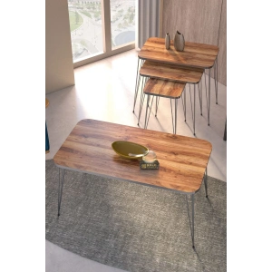 Zigon Sehpa Kr Ve Orta Sehpa Kr Set Gümüş Ceviz Tel
