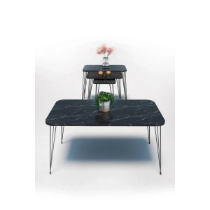 Zigon Sehpa Kr Ve Orta Sehpa Kr Set Siyah Ayak Bendir Tel 1104