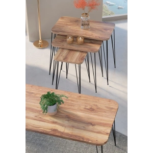 Zigon Sehpa Kr Ve Orta Sehpa Kr Set Siyah Ayak Ceviz Tel