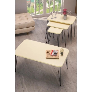 Zigon Sehpa Kr Ve Orta Sehpa Kr Set Siyah Ayak Krem Tel 1100