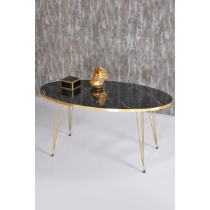 Zigon Sehpa ve Orta Sehpa Elips Set Gold Bendir Tel