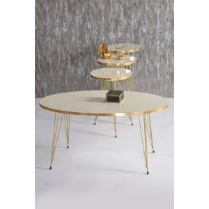 Zigon Sehpa Ve Orta Sehpa Elips Set Gold Krem Tel