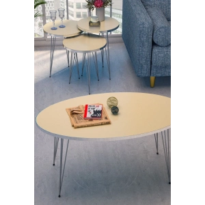 Zigon Sehpa Ve Orta Sehpa Elips Set Gümüş Krem Tel
