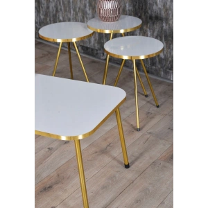 Zigon Sehpa ve Orta Sehpa Kr Gold Metal Ayak Gold Beyaz Set