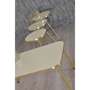 Zigon Sehpa ve Orta Sehpa Kr Gold Metal Ayak Gold Krem Set