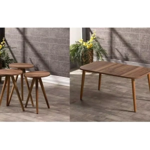 Zigon Sehpa Ve Orta Sehpa Set Ahşap Kr Torna Ceviz