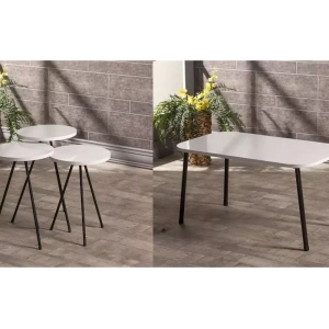 Zigon Sehpa Ve Orta Sehpa Set Kr Metal Beyaz