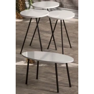 Zigon Sehpa Ve Orta Sehpa Set Metal Elips Beyaz