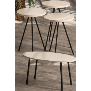 Zigon Sehpa Ve Orta Sehpa Set Metal Elips Krem