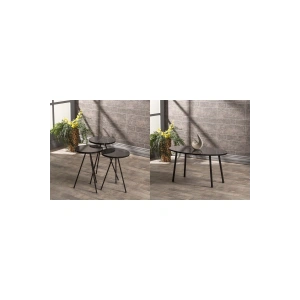 Zigon Sehpa Ve  Orta Sehpa Set  Metal  Elips Siyah Mermer Desen