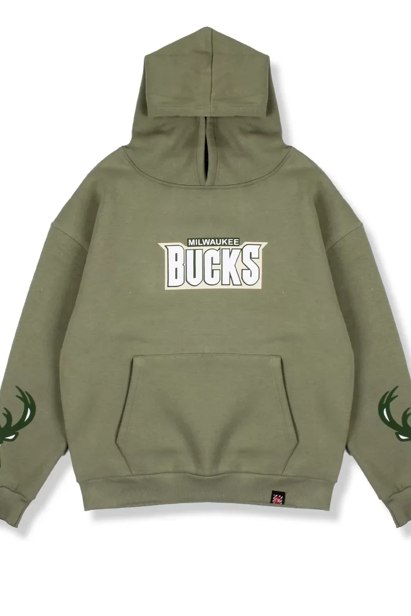 Bucks Sırt Baskılı Haki Oversize Unisex Hoodie