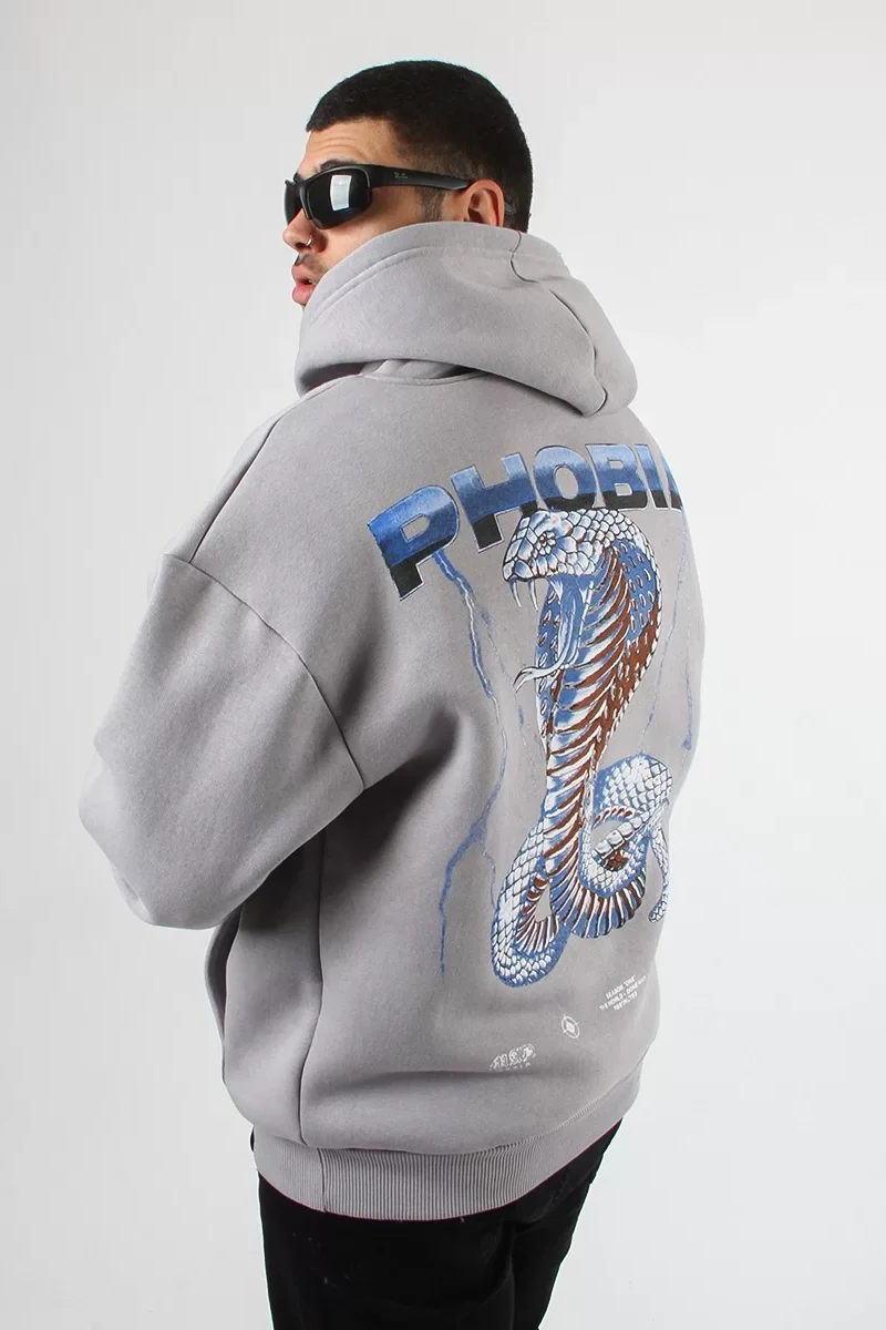 Phobia Sırt Baskılı Füme Oversize Unisex Hoodie