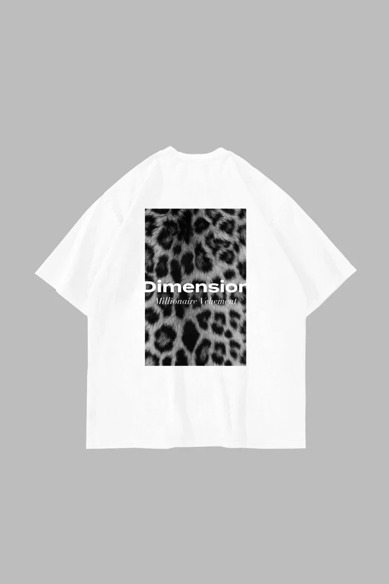 V2 Dimension Baskılı Hayvan Desenli 24/1 Oversize Unisex Beyaz Tshirt