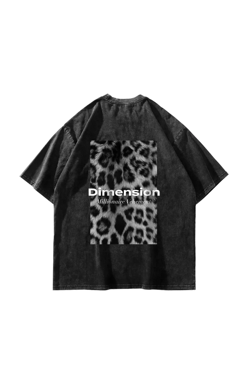V2 Dimension Baskılı Hayvan Desenli 24/1 Oversize Unisex Yıkamalı Siyah Tshirt