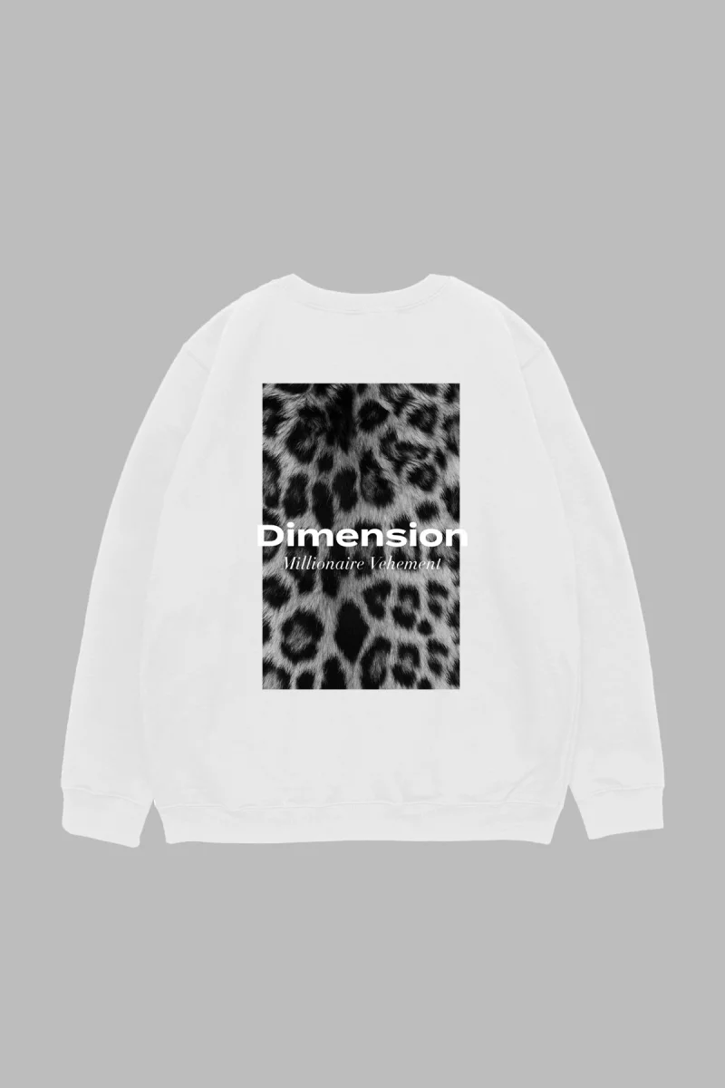 V2 Dimension Leopar Baskılı Beyaz Oversize Unisex Sweatshirt