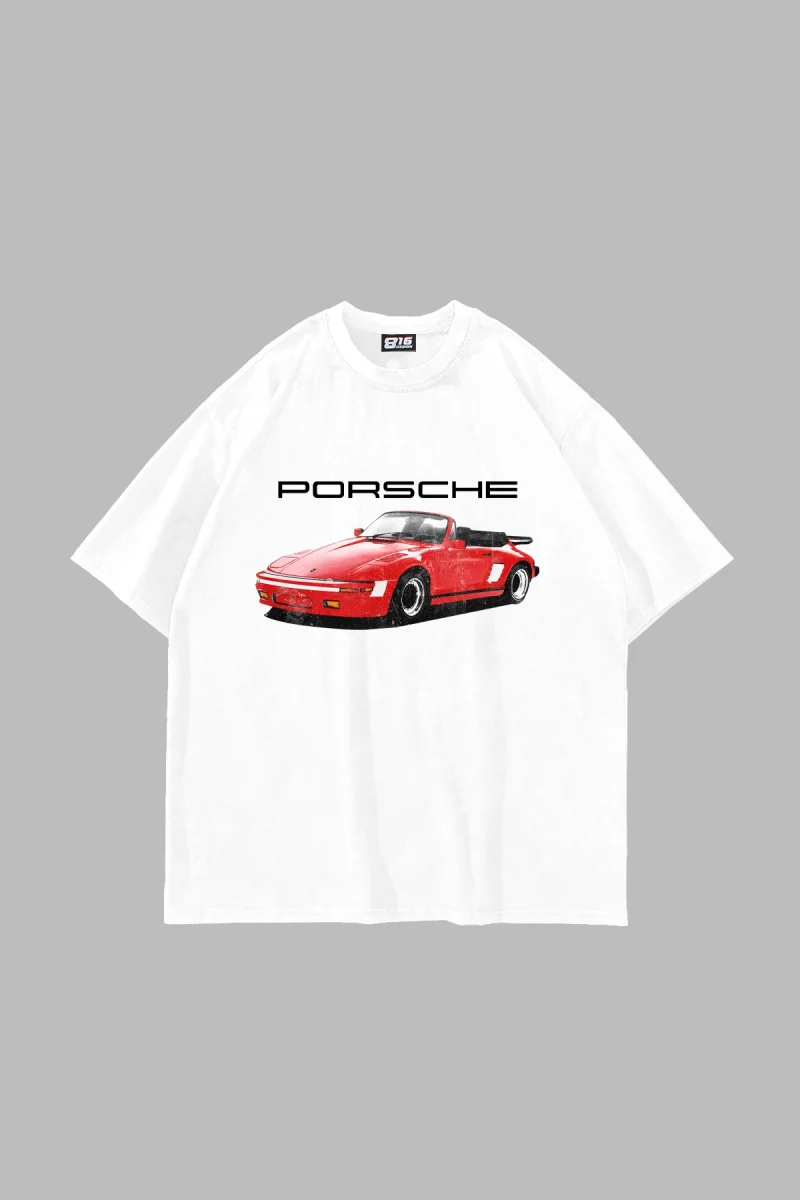 1989 Porsche Baskılı Beyaz Oversize Tshirt