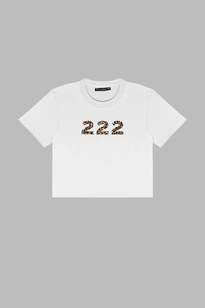 222 Baskılı Beyaz Crop Top