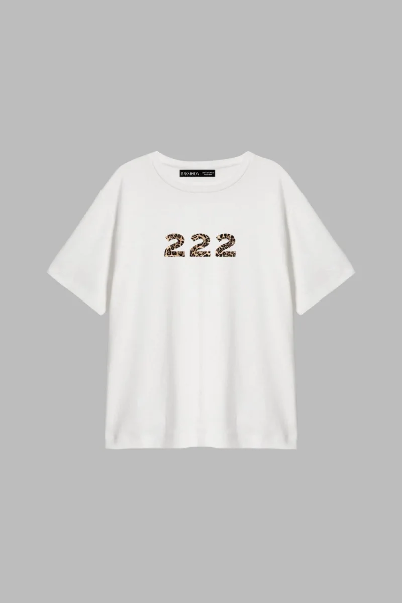 222 Baskılı Relaxed Fit Beyaz Kadın Tshirt