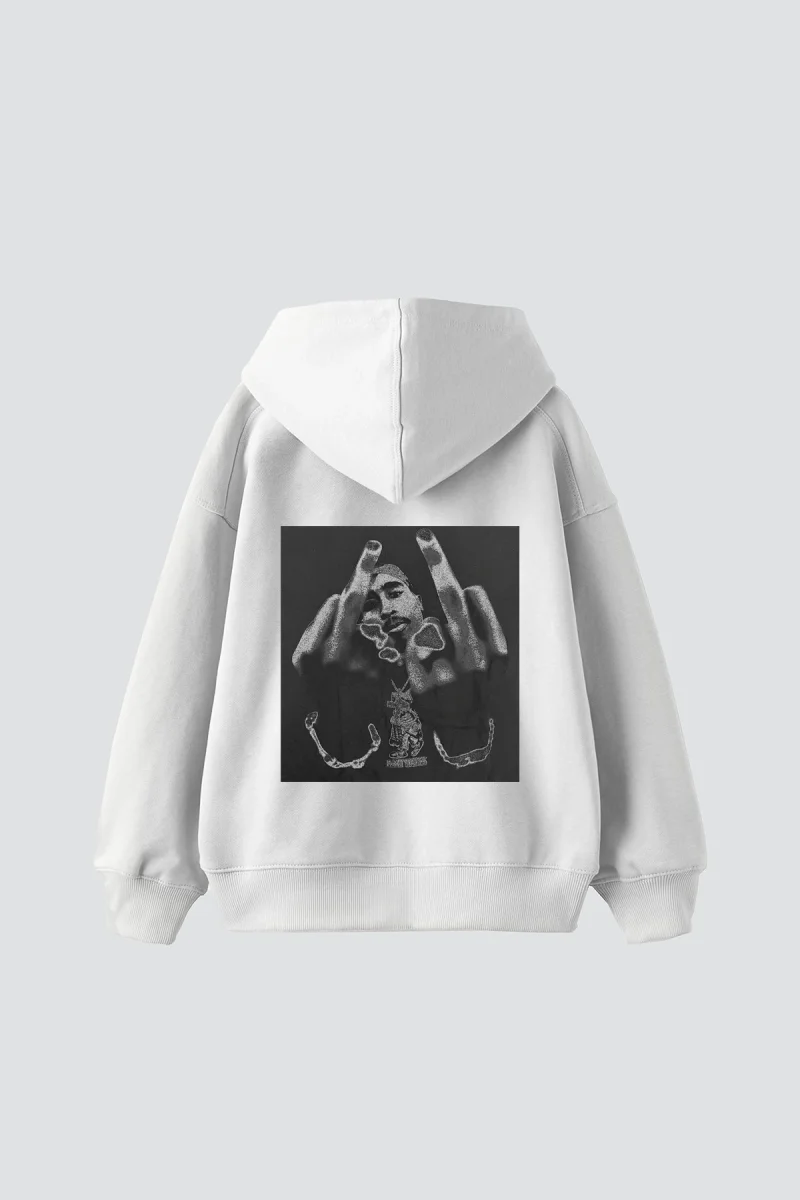 All Eyez On Me Baskılı Oversize Unisex Premium Beyaz Hoodie