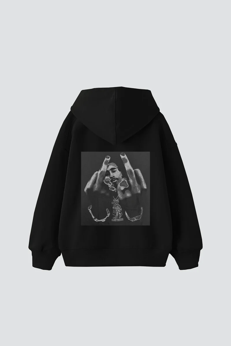 All Eyez On Me Baskılı Oversize Unisex Premium Siyah Hoodie