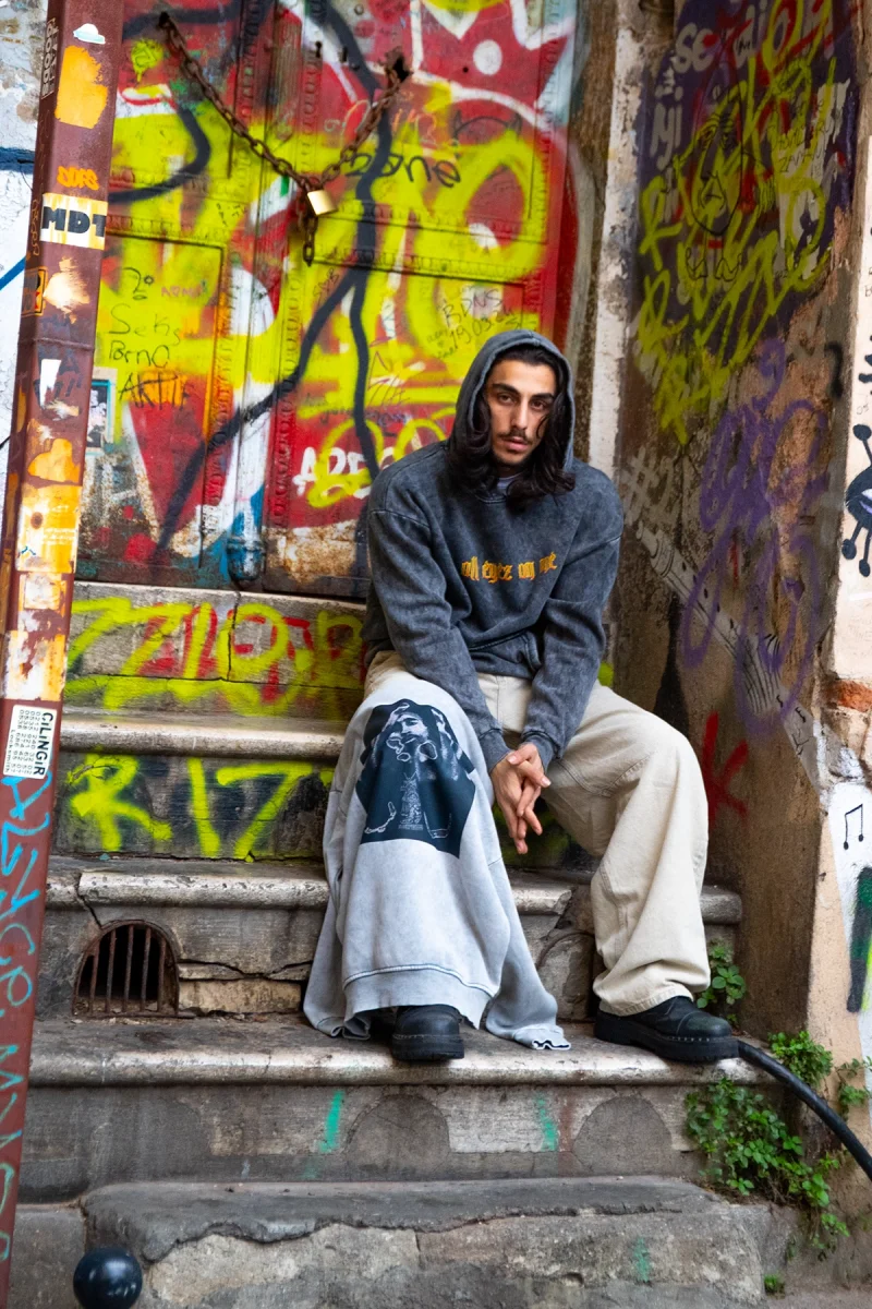 All Eyez On Me Baskılı Oversize Unisex Premium Yıkamalı Siyah Hoodie