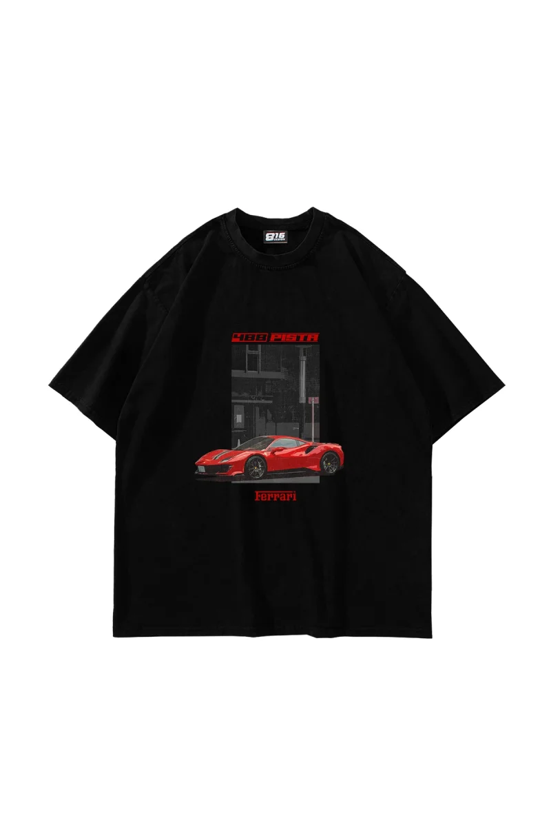 488 Pista Baskılı Oversize Unisex Siyah Tshirt