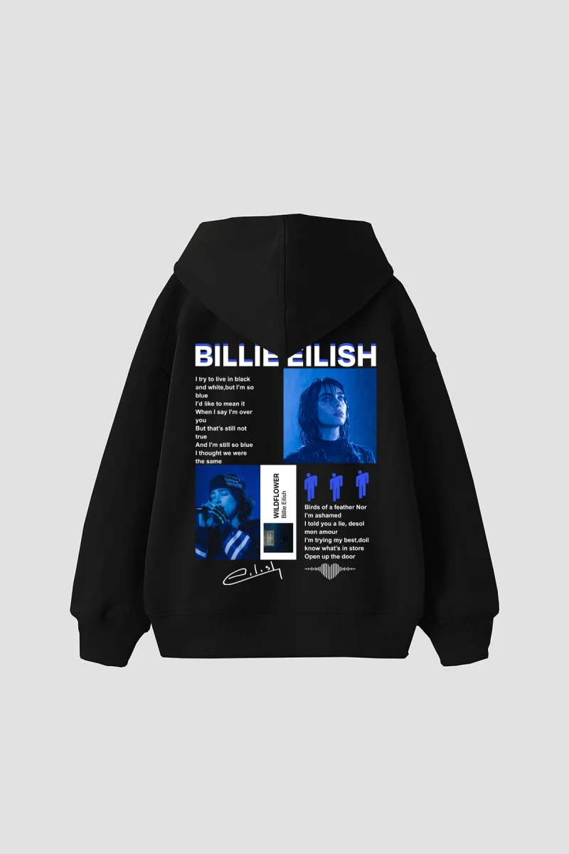 Bıllıe Eılısh Wıldflower Baskılı Oversize Unisex Siyah Hoodie