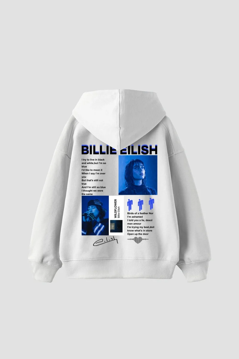 Bıllıe Eılısh Wıldflower Baskılı Oversize Unisex Beyaz Hoodie