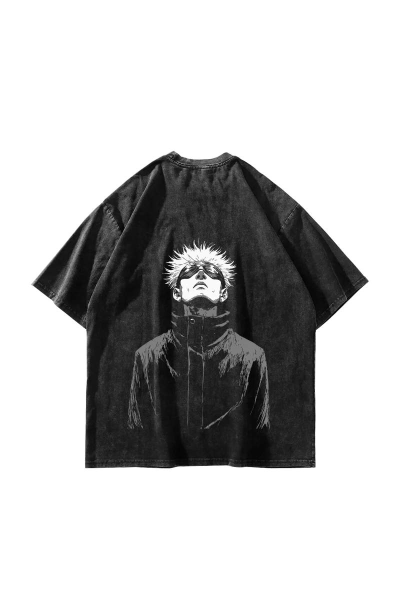 Satoru Gojo Baskılı Oversize Unisex Yıkamalı Siyah Tshirt
