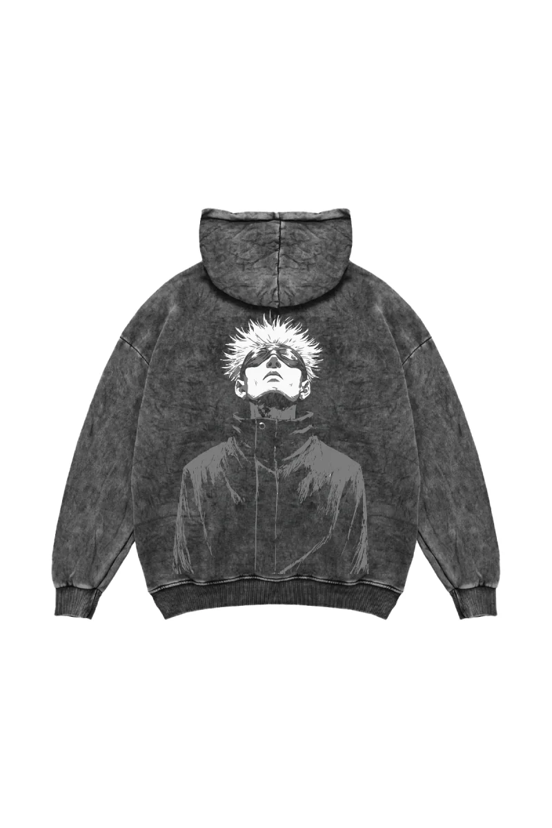 Satoru Gojo Baskılı Oversize Unisex Yıkamalı Siyah Hoodie