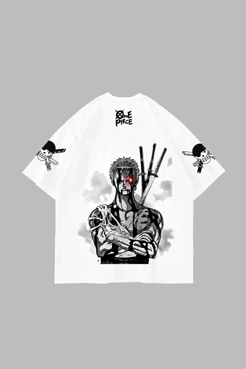 Roronoa Zoro Baskılı Oversize Unisex Beyaz Tshirt