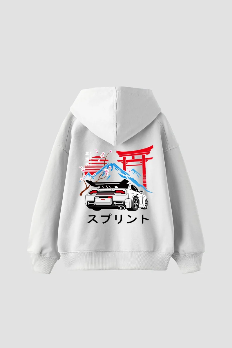Japanese Honda Sakura Baskılı Oversize Unisex Beyaz Hoodie