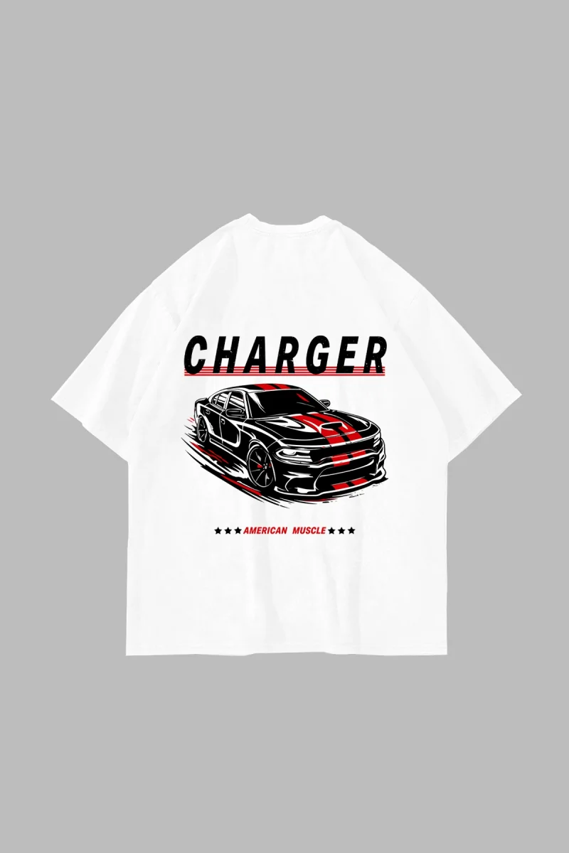 The Charger Legacy Baskılı Oversize Unisex Beyaz Tshirt