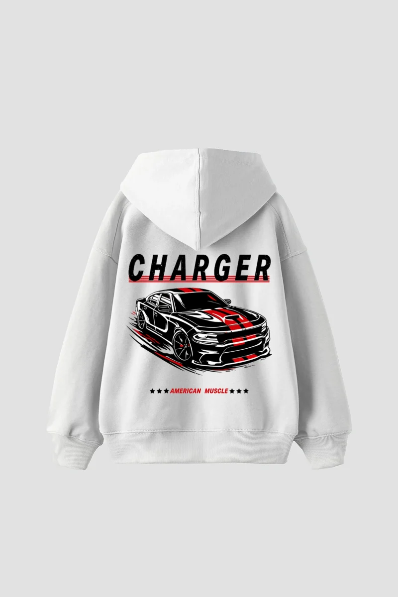 The Charger Legacy Baskılı Oversize Unisex Beyaz Hoodie