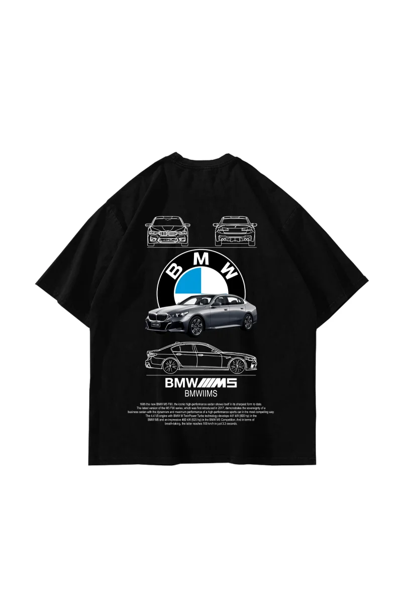 The M5 Blueprint Baskılı Oversize Unisex Siyah Tshirt